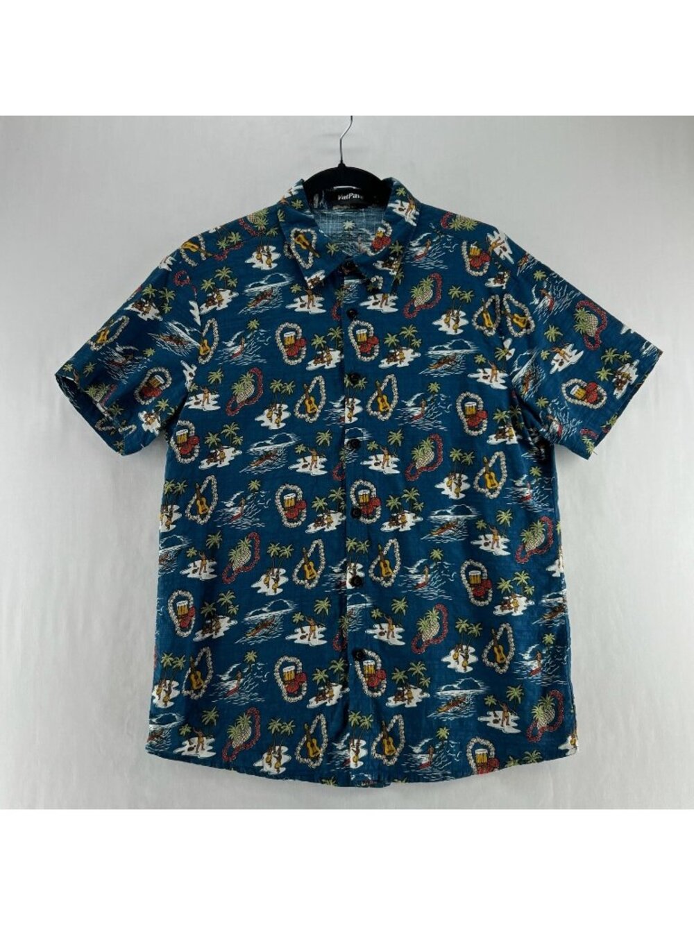 VatPave Hawaiian Print Shirt Men S Cotton Viscose Short Sleeve Casual Aloha Blue